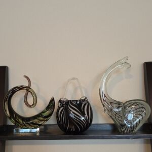 Murano Glass Elegant Glass Art Sculpture Set - Black, Green, Clear